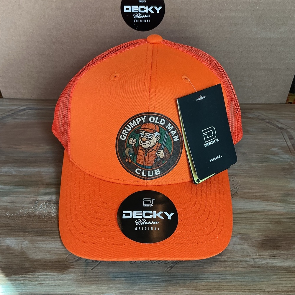 Hunting hat- Grumpy Old Man Club Duck Hunter w/Shotgun Decky 6021 Orange Trucker